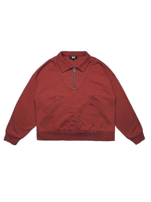 Zip Distressed Sweater