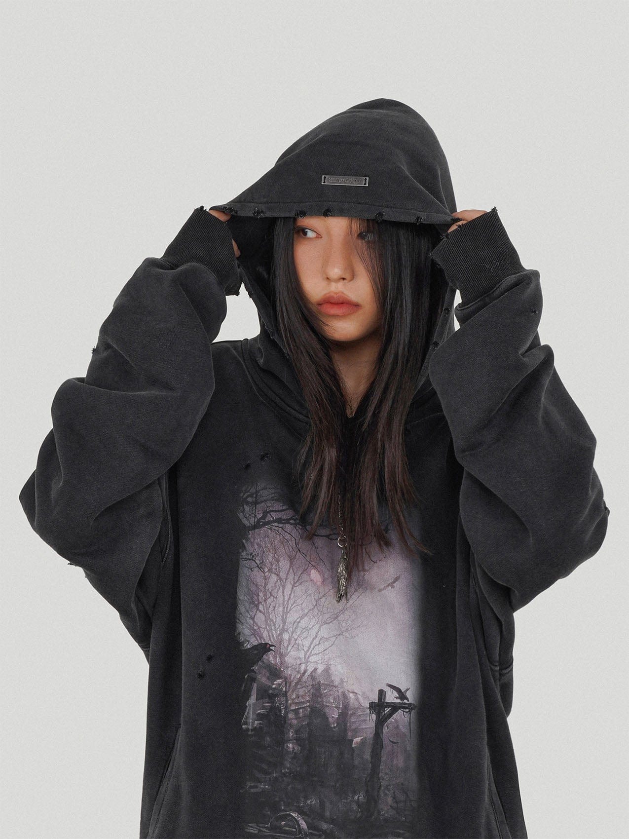 Raven Ripped Hoodie