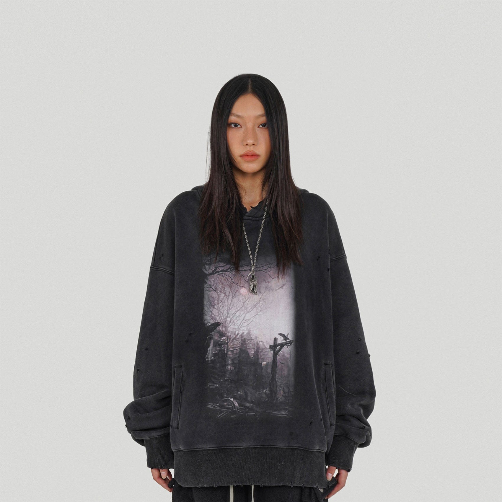 Raven Ripped Hoodie