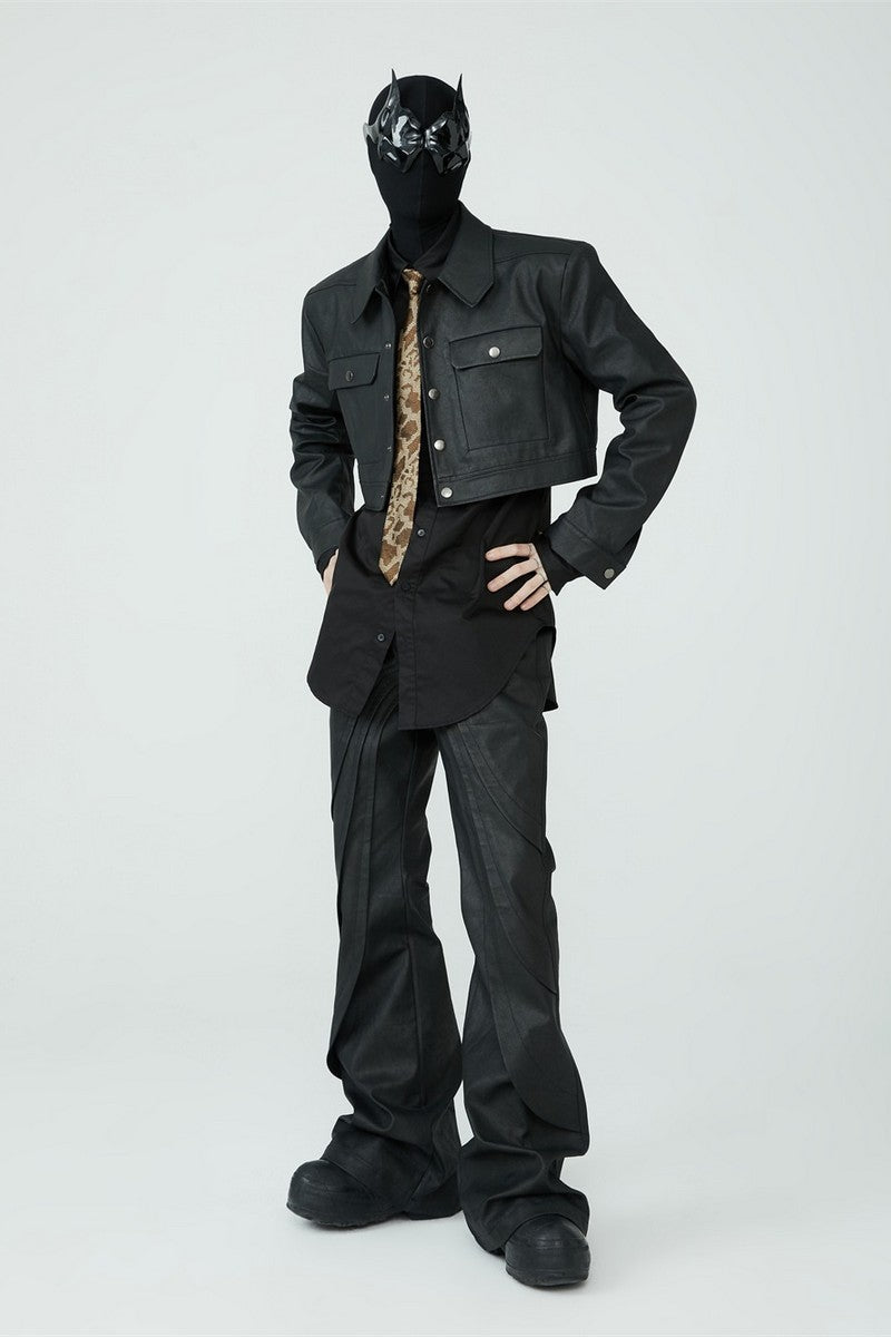 Waxed PU Leather Short Jacket