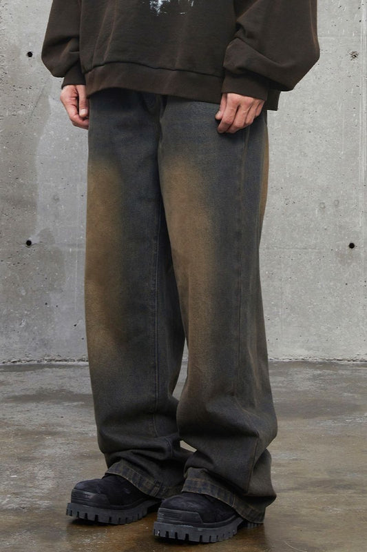 Mud Washed Straight Loose Denim