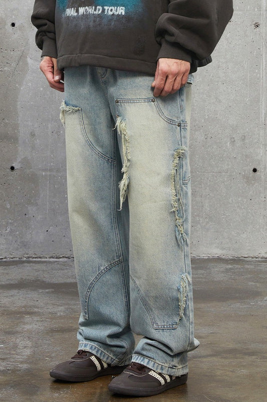 Distressed Straight Work Denim