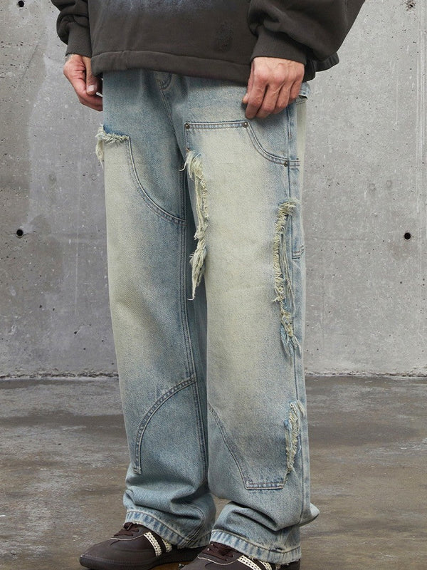 Distressed Straight Work Denim