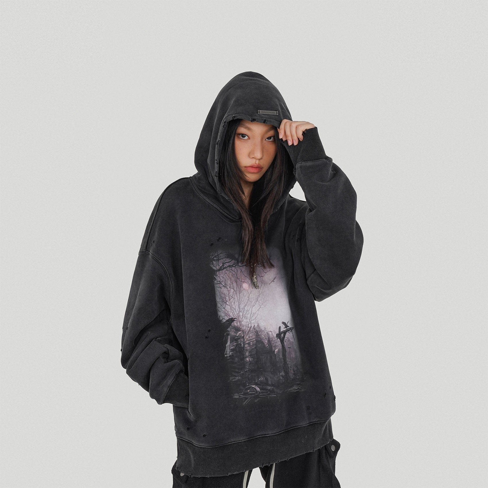 Raven Ripped Hoodie