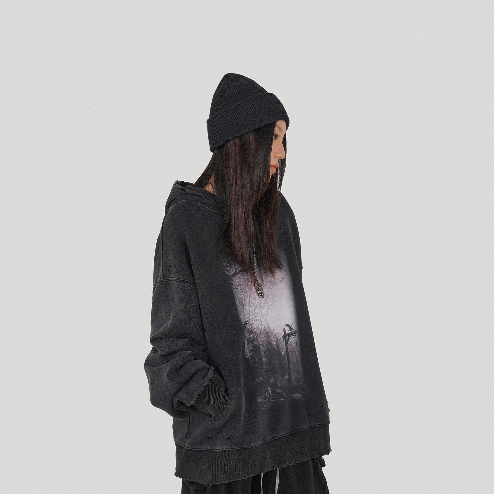 Raven Ripped Hoodie