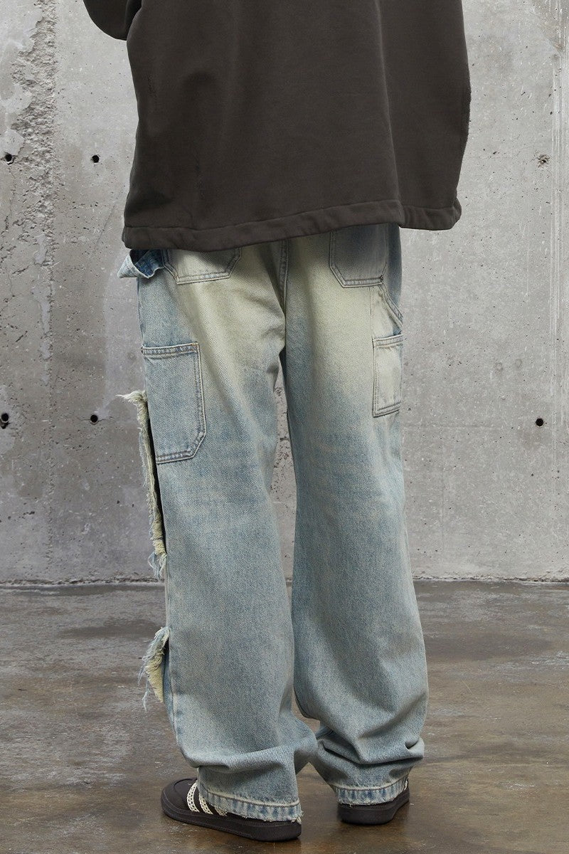 Distressed Straight Work Denim