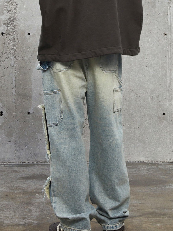 Distressed Straight Work Denim