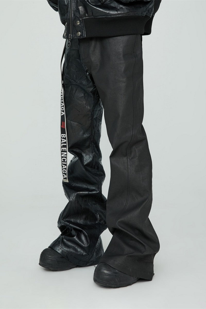 Split Waxed PU Leather Trousers