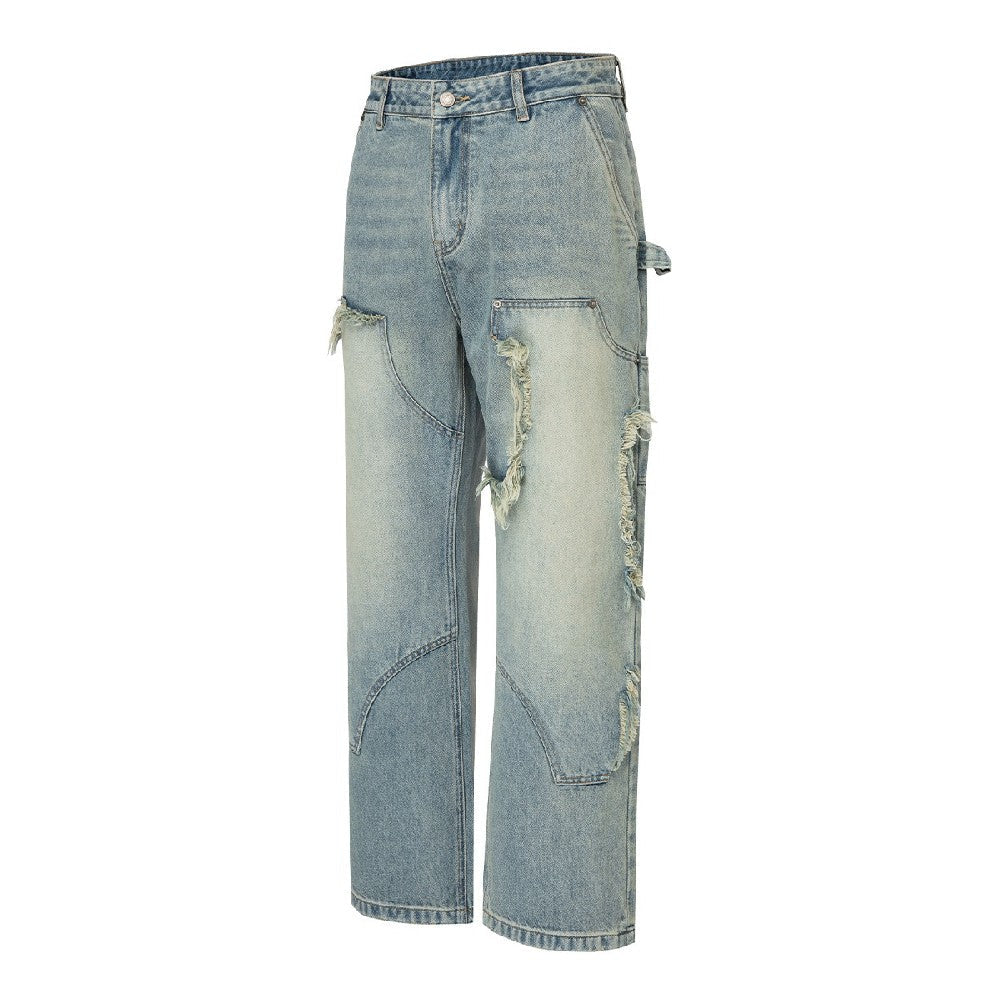 Distressed Straight Work Denim