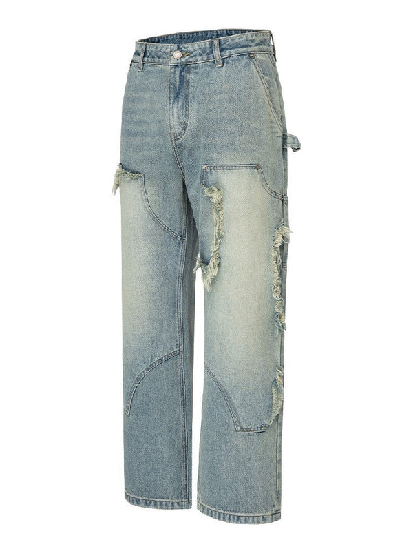Distressed Straight Work Denim