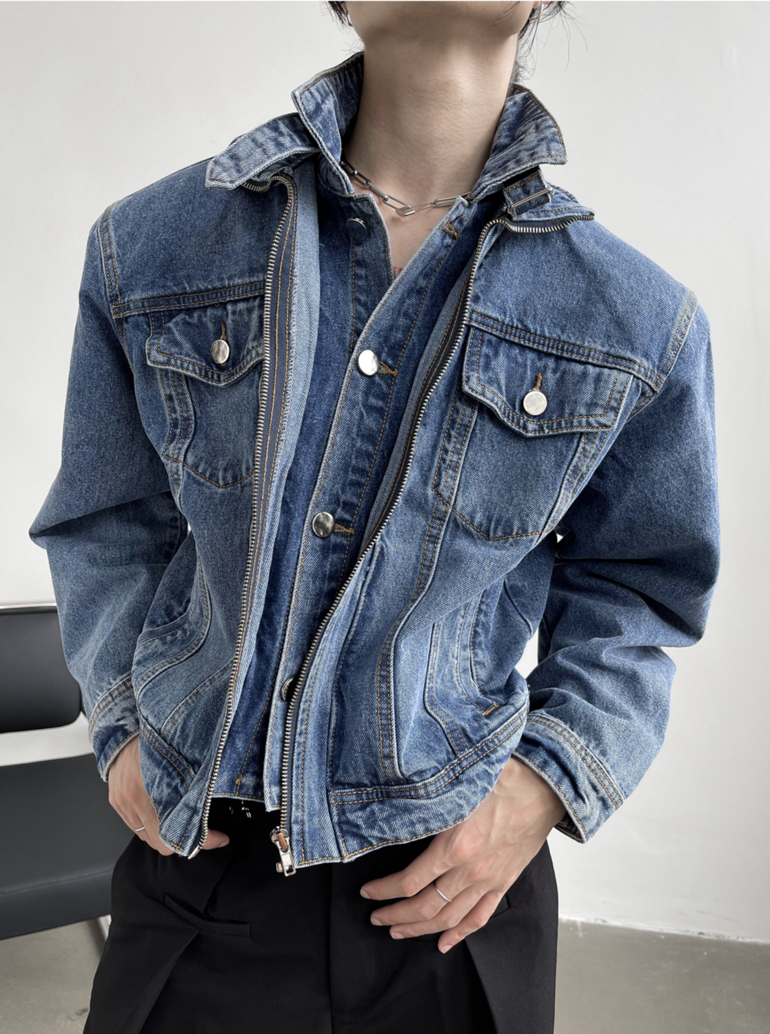 2 Layer Cropped Denim Jacket