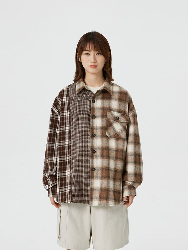 Spliced Plaid Shirt