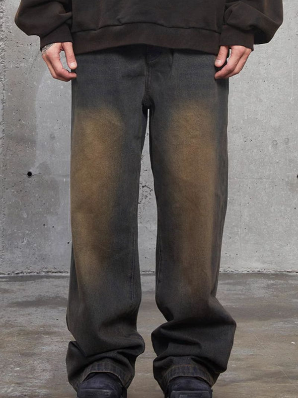 Mud Washed Straight Loose Denim