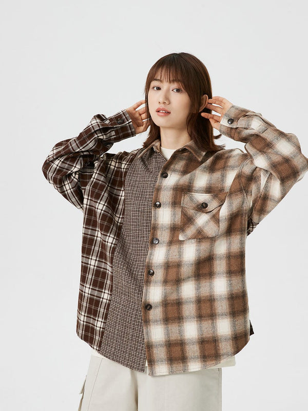 Spliced Plaid Shirt