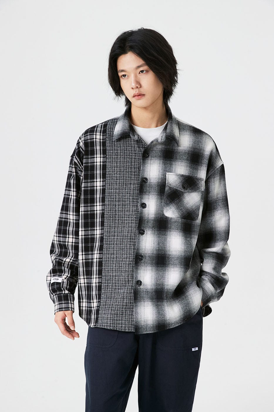 Spliced Plaid Shirt