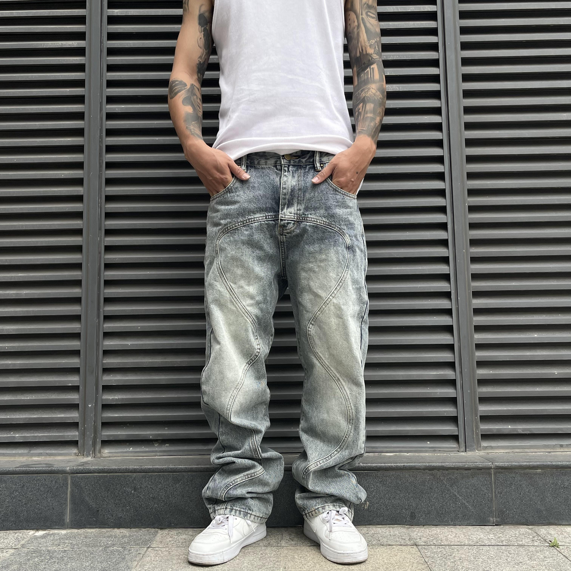 Y2K Wave Cut Jeans - ASRO