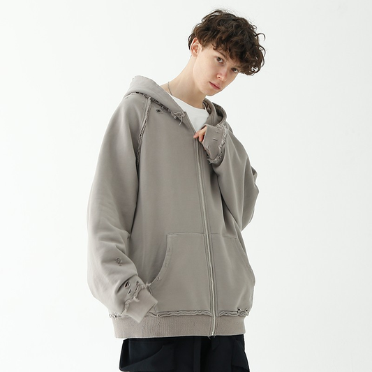 Distressed Zip Hoodie